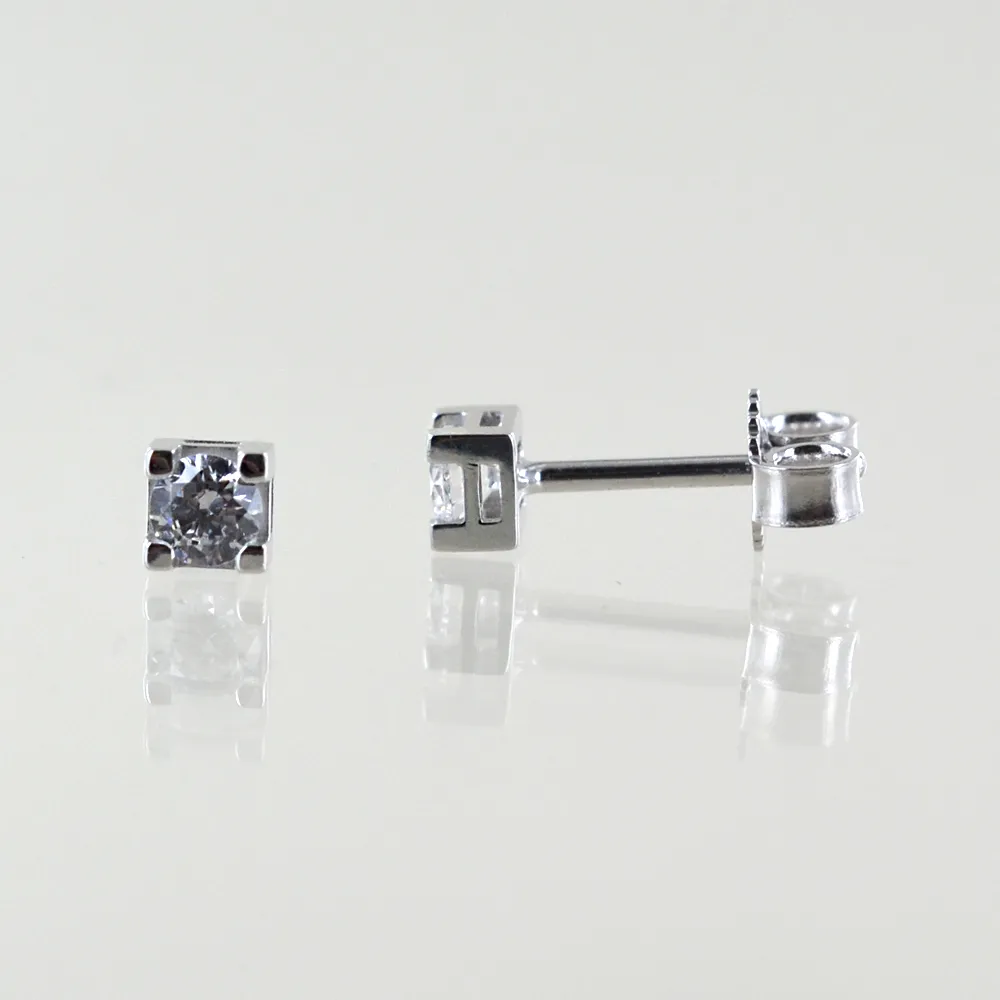 Orecchini Punto luce in oro bianco con zircone 3.50 mm