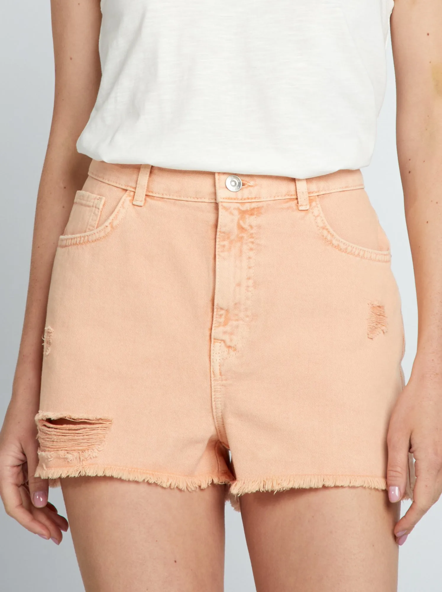 Shorts in jeans effetto délavé - ARANCIONE